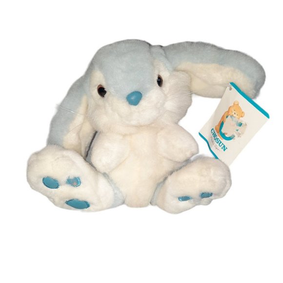 Chosun International Blue & White Bunny Rabbit Pleather Nose Paws Plush 8" - Picture 1 of 10